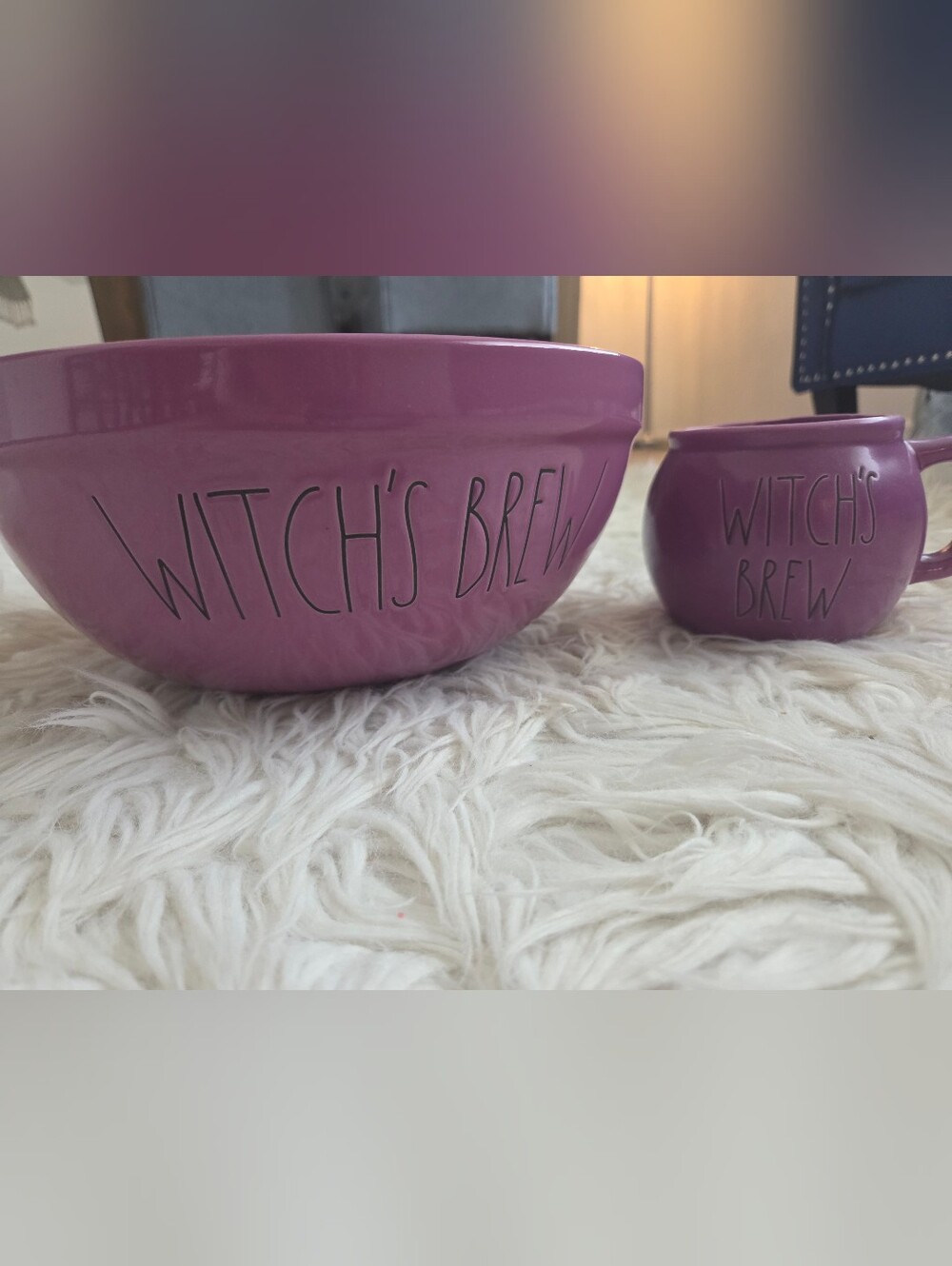 Rae Dunn WITCHES BREW Purple Mug And Bowl SET